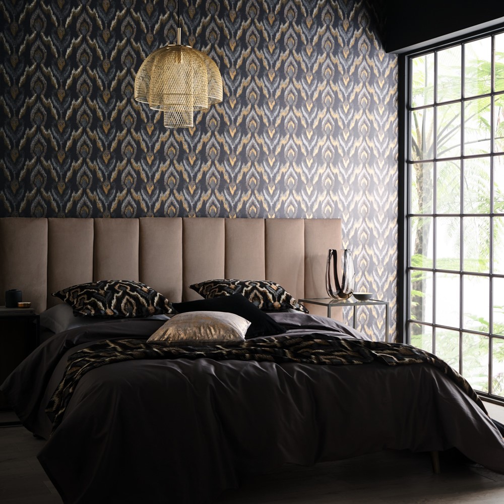 Velluto Wallpaper W0170/02 by Clarke & Clarke in Noir Black